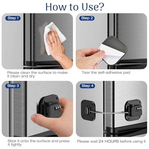 Fridge Lock for Kids Adults, Refrigerator Locks with Combination, for Closet, Cabinets, Drawers, Easy Install No Keys Needed (4Pack)