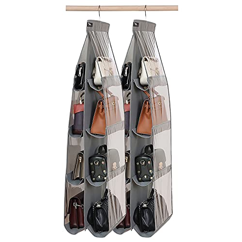 Grey 2-Pack Purse Organizer for Closet Hanging Handbag Storage Heavy Duty