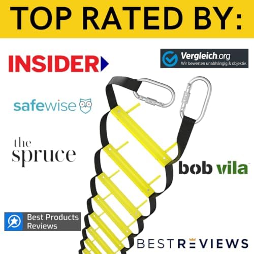 ISOP Fire Escape Rope Ladder 4 Story 32ft & Heavy Duty Mounting Anchors | Fire Escape Ladder for Home 4th Floor | Stable & Compact | Emergency Ladder Wall Fixed | Reusable Fire Rescue Ladders