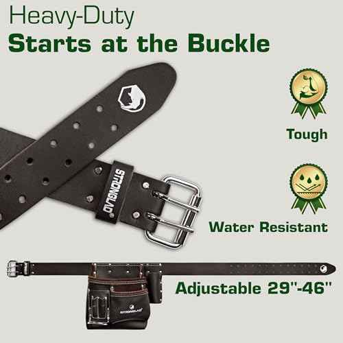 STRONGLAD Carpenter?Drywaller?Electrician Tool Belt ? 6-Pocket Oil-Tanned Leather | Wide Waist Fit 29?46" | Comfortable Utility Pouch