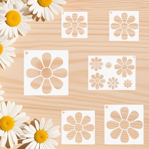Large Flower Stencils for Painting on Walls, 6-12 Inch Daisy Stencil Reusable Floral Template for Wood Fence Canvas Fabric Crafts DIY Wall Art (6 Pack)