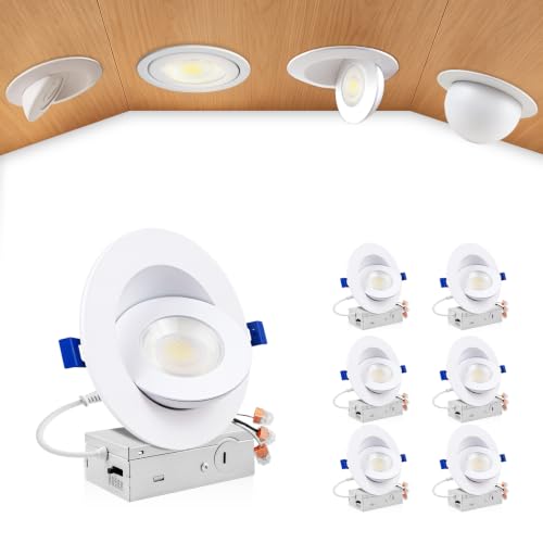 Zouzai 4 Inch Gimbal LED Recessed Lights - 5 CCT, 10W, 980LM, White, 6 Pack