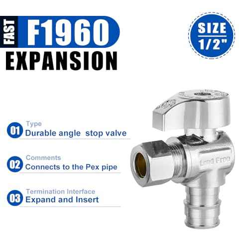 Pro 10-Pack EFIELD Stop Angle Valve Pex-A 1/4 Turn, 3/8" OD Compression X 1/2" Pex-A Expansion, Chrome Plated LF Brass, Heavy Duty,(VALVE378)