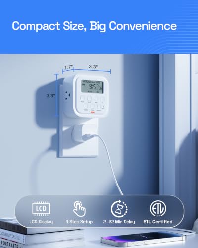 HBN Digital Indoor Outlet Timer for Lights, Lamps, Fans, & Appliances