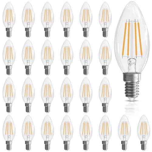 Candelabra Light Bulbs, 6W Equivalent to 60 watt,E12 LED Bulb Non-Dimmable 2700K Soft White, B10 LED Candle Bulbs, Chandelier Light Bulbs, 90+CRI, 600LM, Cear Glass, 24 Pack