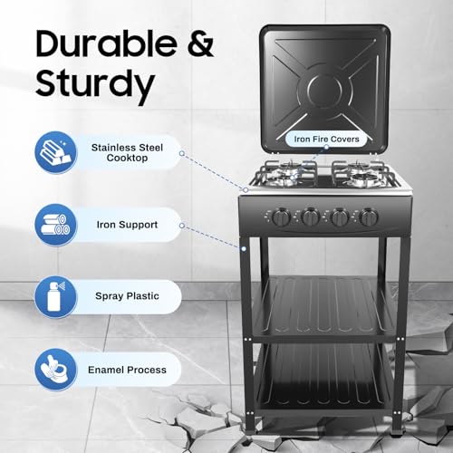 Portable 4-Burner Gas Stove with Double Shelves - Indoor/Outdoor Cooking