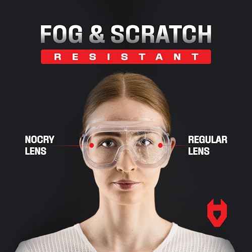 NoCry Protective Non-Vented Safety Lab Goggles with Anti-Fog Coating, Clear Scratch-Resistant Lenses, Universal OTG Fit, an Adjustable Headband, ANSI Z87.1 Rating, and UV Protection