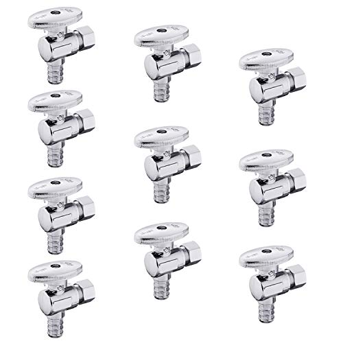 10-Pack Brass PEX Angle Stop Valves 3/8" OD x 1/2" PEX Plumbing Fittings