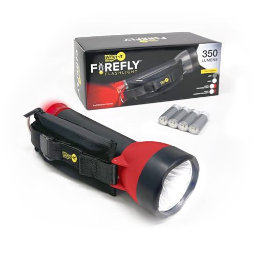 Wrap-It Storage Firefly Flashlight Ruby Red - Battery Powered Flashlight with Flashing Safety Lights for Walkers at Night with Wrist Strap and Pouch for Dog Walking Accessories