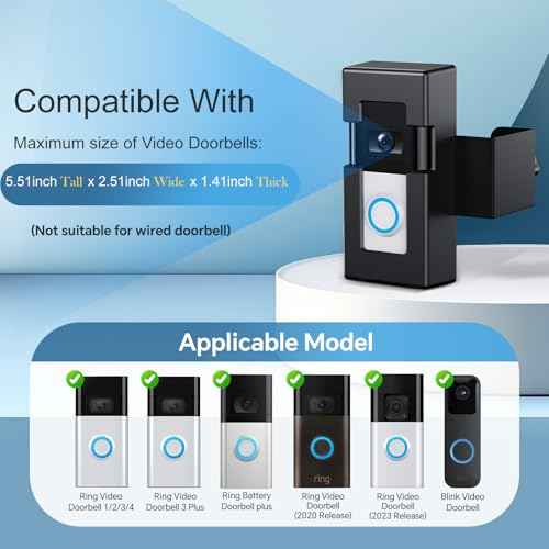 Anti-Theft Video Doorbell Mount Compatible with Ring/Blink Wireless Video Doorbell 1/2/3/3 Plus/4/2023 Release,Not Block Doorbell Motion Sensor,No-Drill Mounting Bracket,for Houses,Apartments,Black
