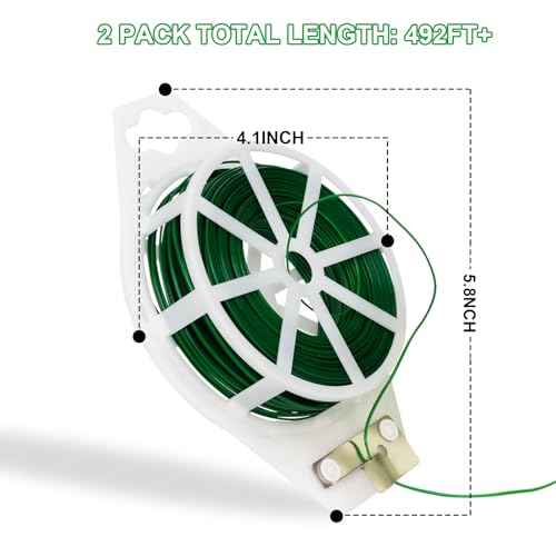 2 Pack 492FT Garden Twist Tie with Built-in Cutter, Rustproof Green Coated Plant Ties for Gardening, Flexible Reusable Tomatoes Ties Support for Indoor Outdoor Home and Office Use