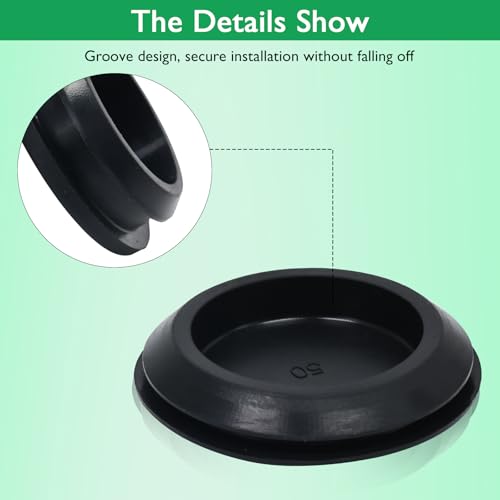 EASYEAH 4-Pack Black Rubber Plugs for 1-3/4 Inch (45mm) Round Holes - Food-Grade Silicone