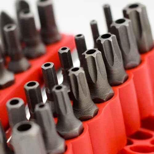 34pcs Security Bit Set 1/4 Inch Hex Shank Screwdriver Bit Set,Tamper Proof Bits-Torx+Hex+Tri Wing+Star+Spanner for Torx Security Screwdriver Set,High Hardness Impact Driver Bit Set(Red+Wrench)