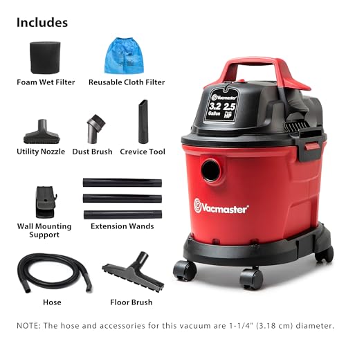 Vacmaster 3.2-Gallon Red Wet & Dry Vacuum Cleaner with 2.5 Peak HP