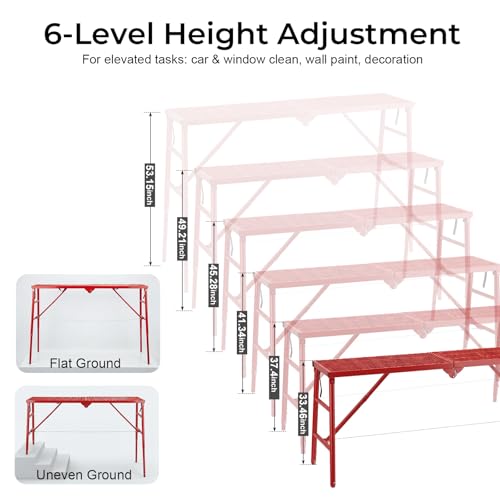 Glyphlightek 71in Foldable Heavy-Duty Scaffolding Platform 880LBS Load, 6-Gear Height Adjustment