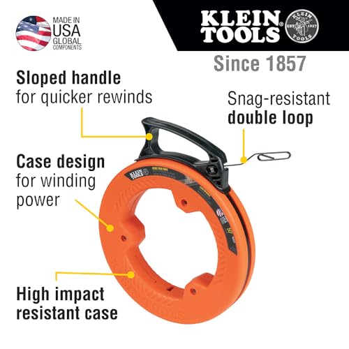 Klein Tools 50-Foot Steel Fish Tape for Electrical Wiring
