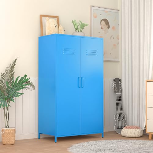 Erosoei Metal Locker Storage Cabinet - 2 Door Steel Wardrobe with Adjustable Shelves, Kids & Office Use