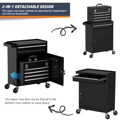 Granper 5-Drawer Rolling Tool Box with Locking Wheels – Heavy-Duty Alloy Steel Cabinet