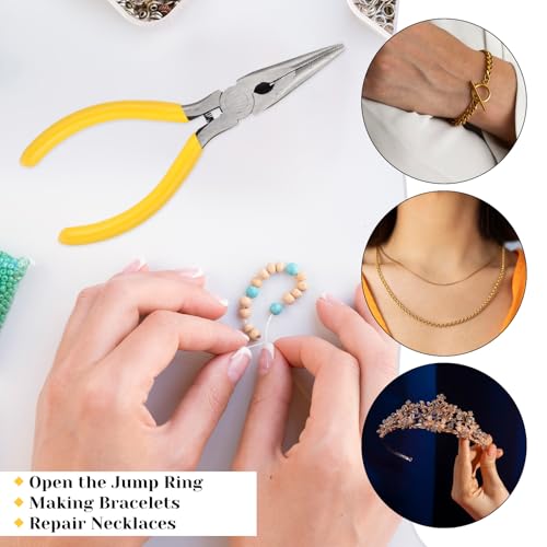 Giantree 2 Pcs Small Needle Nose Pliers, 5.5" Inch Nose Plier for Wire Bending, Spring Loaded Thin Needle Noses Pliers with Serrated Jaw for Jewelry Making Wire Wrapping Crafts Electronic Repair