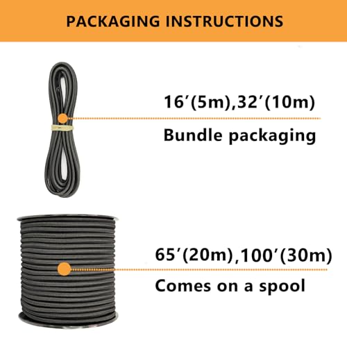 LUYADIN Black 1/4" x 32' Marine Grade Bungee Shock Cord for Kayak & Tent Repairs