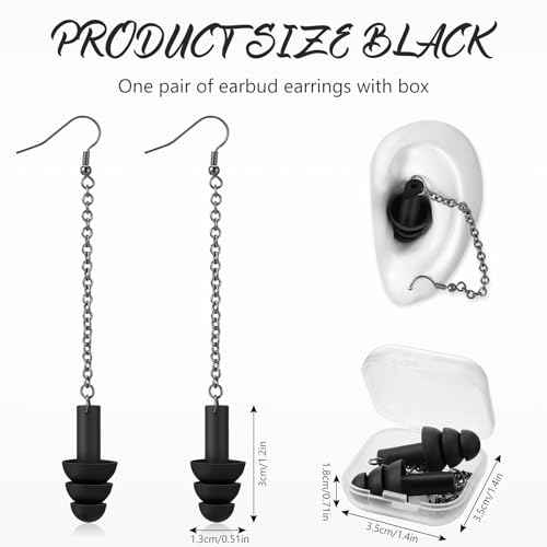 Misdary Earplug Earrings with Case Soft Silicone Earplugs Hanger for Concert, Music Festival, DJs, Nightclub, Traveling, Drummers, and Other Loud Events Statement, Black