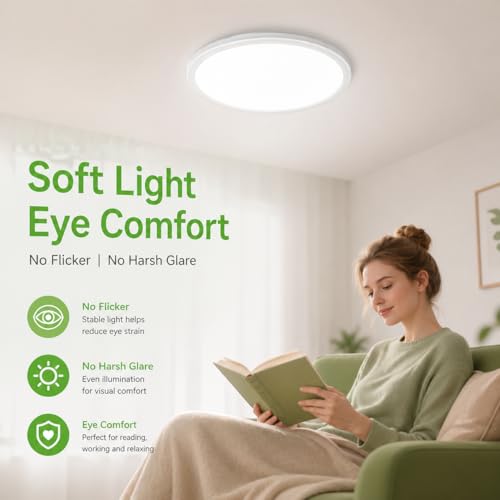 zemty 6-Pack 12-Inch LED Flush Mount Ceiling Lights, 24W, 3200 Lumens, White, Dimmable, Adjustable CCT 3000K-6500K for Home & Kitchen