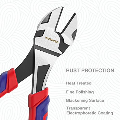 WORKPRO 7-Inch Diagonal Pliers CRV Steel Cutting Wires, Bi-material Handle