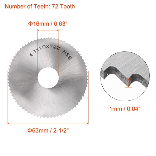 uxcell Circular Saw Blade, 63mm (2-1/2") Dia 1mm Thick 72 Tooth, 6542 High Speed Steel (HSS) Milling Cutter with 16mm Arbor for Wood PVC Aluminum Cutting