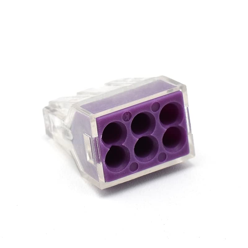 Purple 6 Port Push-in Wire Connector 18-12 AWG Solid/Stranded Wires - 50Pcs PCT-106