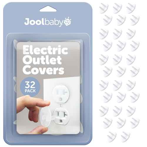 Jool Baby Outlet Covers (32 Pack) for Child Safety - Easy Adult Removal, Plug Protectors for Baby Proofing Electric Sockets - Transparent Design