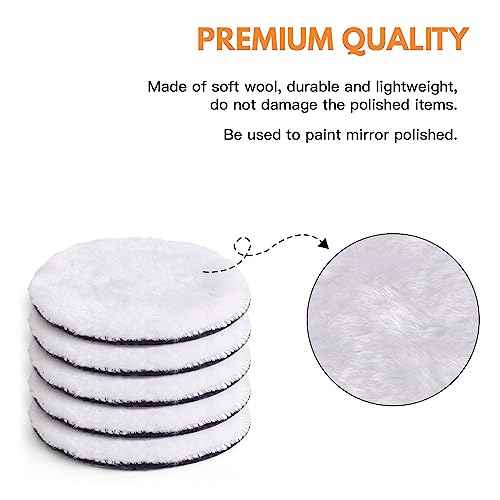 7 Pcs 3 Inch (80 mm) Wool Buffing Polishing Pad Car Polisher Buffer Drill Attachment with M10 Drill Adapter