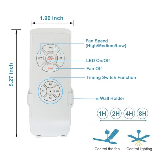 Taigeguang 1 PC Ceiling Fan Remote Kit 3-in-1 4 Timing 3 Speed Light & Fan Controller