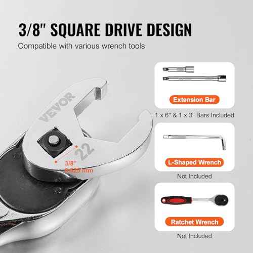 VEVOR 3/8" Drive Crowfoot Wrench Set with 2 Extension Bars, SAE 3/8"-1" and Metric 10-22 mm, CR-MO Steel Crowfoot Wrench Set, 24-Piece Crows Foot Wrench Set,with EVA Tool Organizer