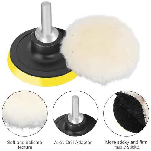 Linkstyle 7PCS 3in Wool Polishing Buffing Pad, with Hook and Loop Back, for Drill Buffer Attachment with M10 Drill Adapter, Car Buffer Polisher Kit