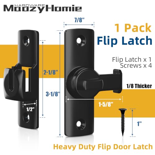 MaozyHomie Black Flip Door Latch 90/180 Degree Barn Door Lock Hardware, Secure Cabinet & Bathroom Gate, 1 Pack