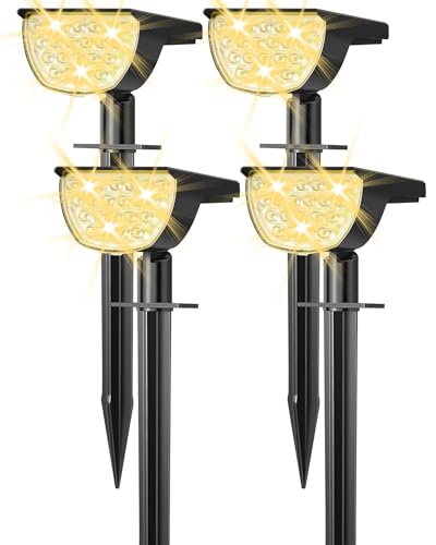 GKGG Solar Pathway Lights Outdoor Waterproof 76 LED 3 Modes 4 Pack Warm White