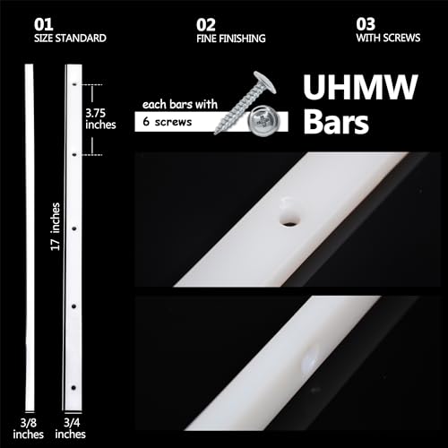 Crosscut Sled for Table Saw UHMW Plastic 3/4" X 3/8" X 17" with Predrilled Holes and Screws Ideal for U Tracks Woodworking, Miter Slots, Router Table and Bandsaws(2 Bars)