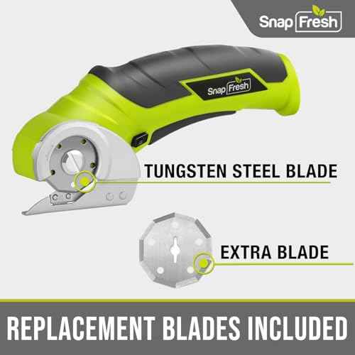 SnapFresh Cordless Electric Scissors, 4V Electric Mini Box Cutter, Carpet & Cardboard Cutter Tool with a Replacement Blade/Charger, Rotary Cutter for Cardboard Packages Leather Plastic £¨Green£©