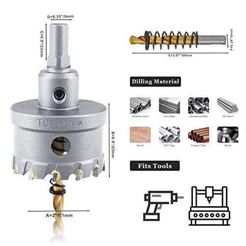 Luomorgo 2" 51mm TCT Carbide Hole Saw Tungsten Carbide Tipped Hole Cutter with 2 Pcs Titanium-Plated Pilot Drill Bit for Metal Iron Steel Wood Plastic