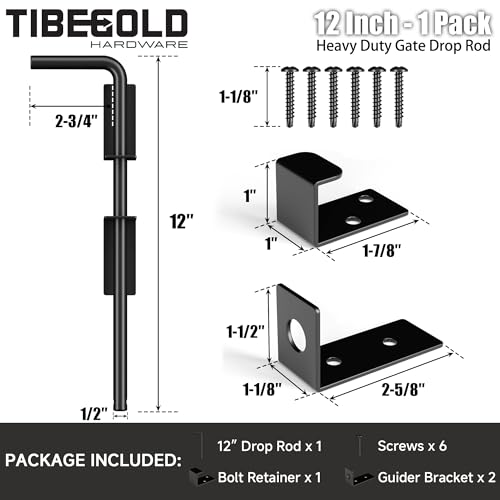 12" Heavy Duty Cane Bolt Gate Drop Rod - Extra Thick Black Wrought Iron Fence Latch, Outdoor Security Hardware, 1 Pack
