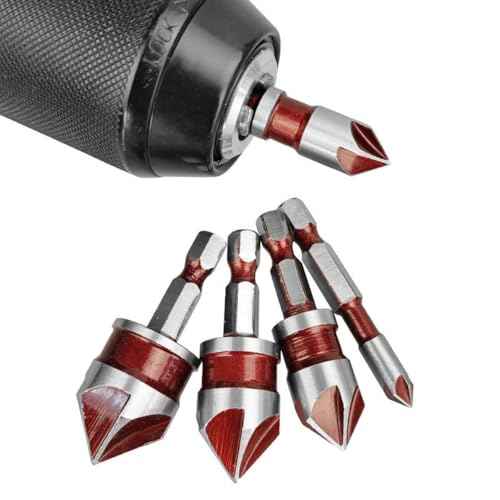 5PCS Countersink Drill Bit Set, Premium HSS Countersink Drill Bit with 82-Degree, 5 Flutes 1/4 Inch Quick-Change Hex Shank, 1/4 Inch to 3/4 Inch Size, Counter Sink Drill Bits for Wood, Metal, Plastic
