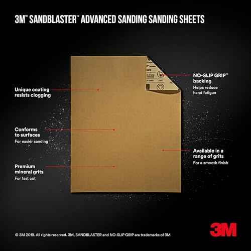 3M 20150-G-4 150 Grit Medium Grade Sandpaper with No-Slip Grip, 11" x 9"