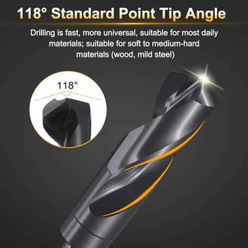 HARFINGTON 23/32" Drill Bit 12mm Reduced Shank 3-Flat 4241 High Speed Steel Nitriding Black 118¡Æ for Soft Materials Wood Plastic Iron Copper Aluminum