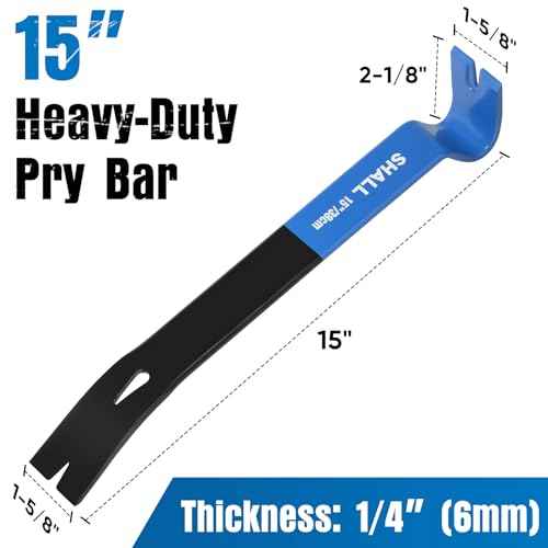 SHALL 15'' Flat Pry Bar, Heavy-Duty Nail Puller Crowbar, High-Carbon Steel Utility Claw Bar, Wonder Bar, Corrosion Resistant Nail Remover Pry Tool for Baseboard Removal, Home Remolding & Woodworking