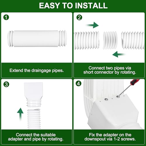 FEILAYDUN 2 Pack White Flexible Rain Gutter Downspout Extensions, Extendable from 20