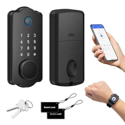 Fingerprint Smart Door Lock, Keyless Entry Deadbolt, Electronic Biometric Deadbolt with Phone/Watch App Control, Auto Lock with Touchscreen Keypad for Bedroom, Front Door, 7 Ways to Unlock
