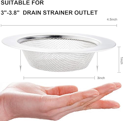 2 Pack Kitchen Sink Strainers Stainless Steel 4.5 Inch Large Rim, Anti-Clog Drain Filters