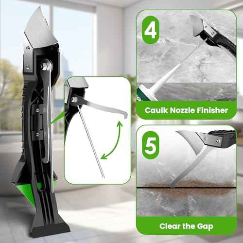 Caulking Tool 5 in 1 Silicone Caulking Grout Removal Sealant Finishing Tool with Grout Scraper, 6 Exchange Silicone Pads, Adhesive Residue Scraper Seam Repair Kit for Kitchen Bathroom