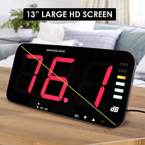 DANOPLUS 13-Inch Decibel Meter with 16.4 ft Sensor, Wall Mount • Data Logger & Alarm