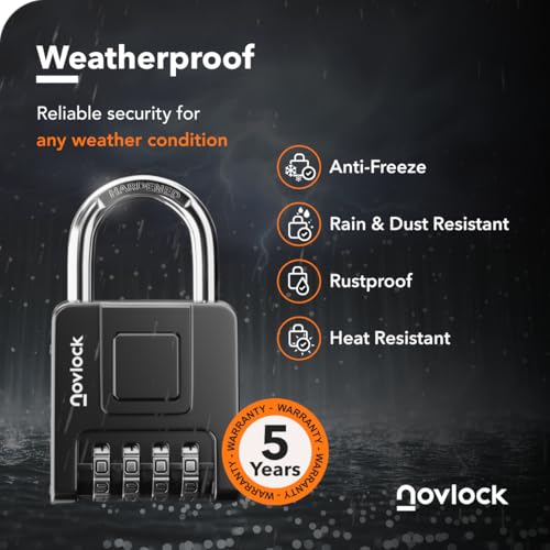 NovLock Black Combination Weatherproof Padlock - Indoor & Outdoor Use
